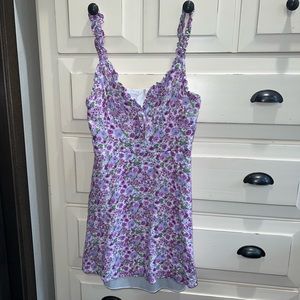 Color: Purple and white floral mini dress - Brand: B.Darlin - Size: 3/4